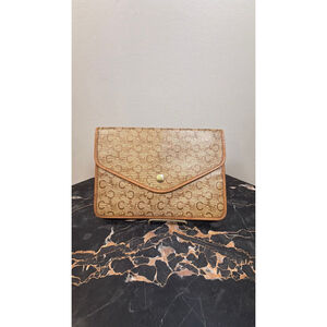 VTG Celine Paris Monogram Carriage Clutch Bag - Tan Macadam Horse & C Logo